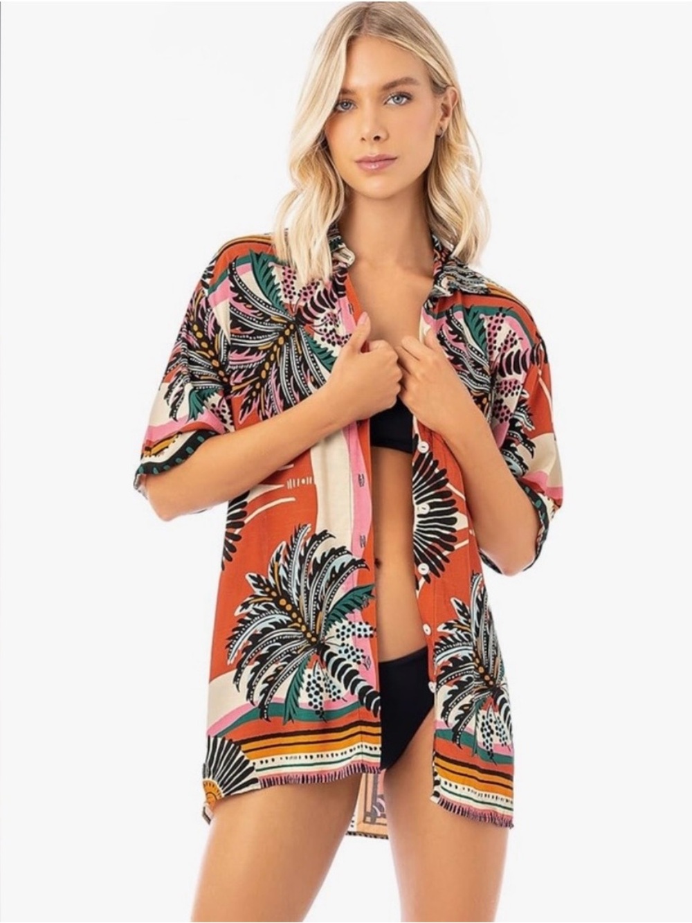 Maaji Orange Multicolor Tropical Button-Down Shirt
